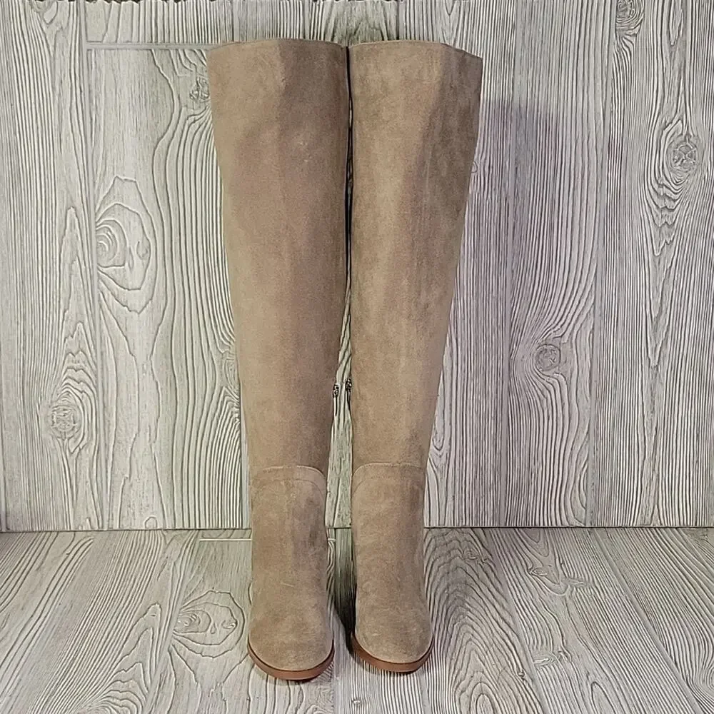 Marc Fisher Omelanie Leather Over The Knee Light Tan Boots Womens Size 5 NEW